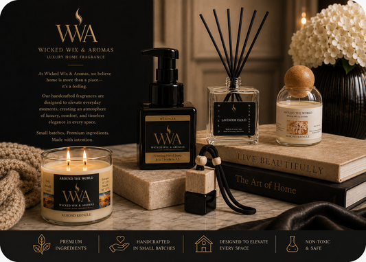 wicked wix and aromas  image showing candles, diffusers, car diffuser and hand soap