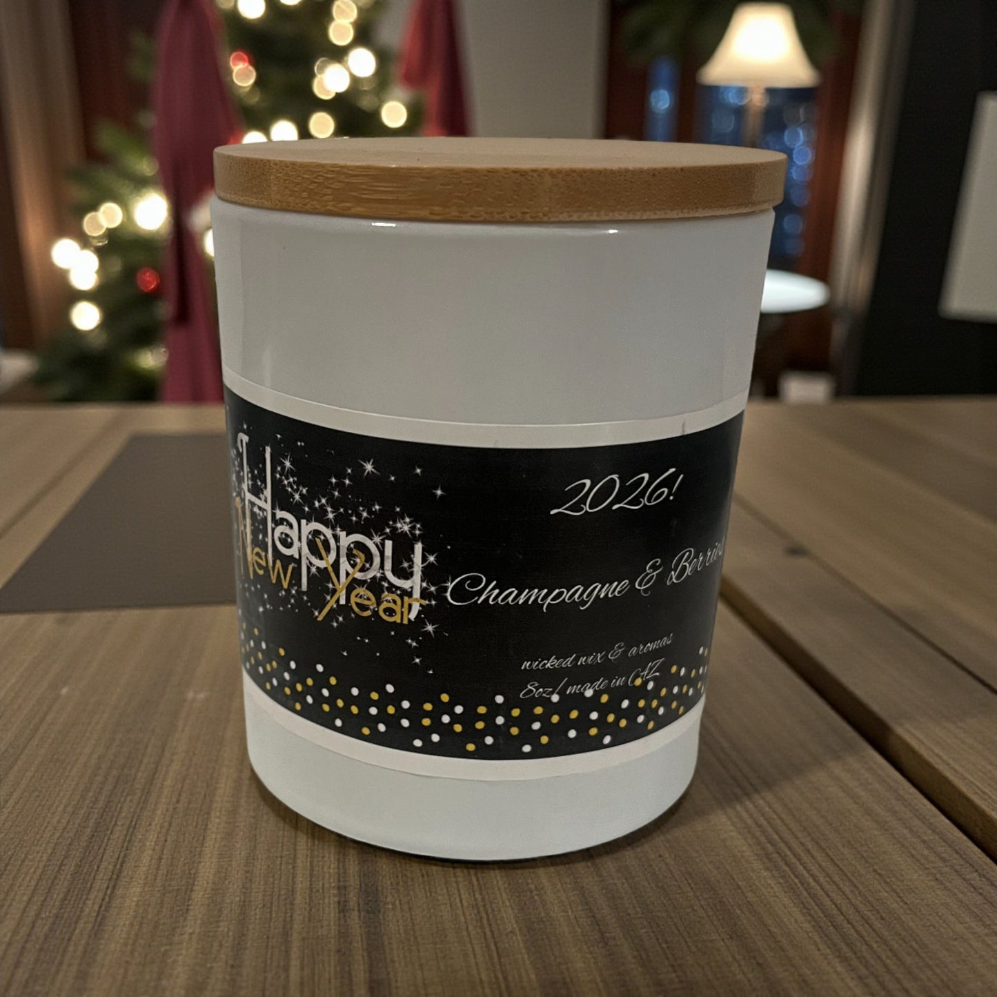 Champagne & Berries Wood-Wick Candle | 8 oz Coconut Apricot Wax | 40+ Hour Burn