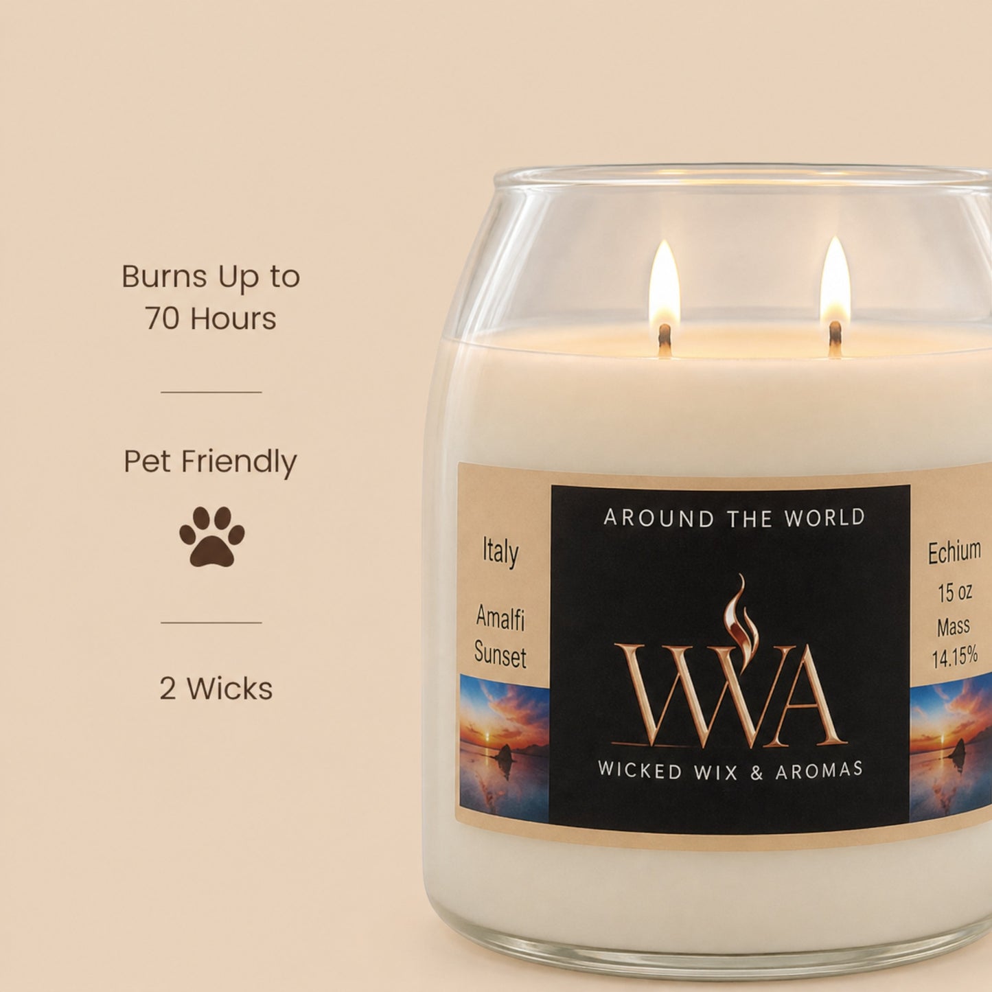 Sol d'Amalfi Luxury Candle –  | Clean Burning, Pet-Safe | Coastal Inspired Candle
